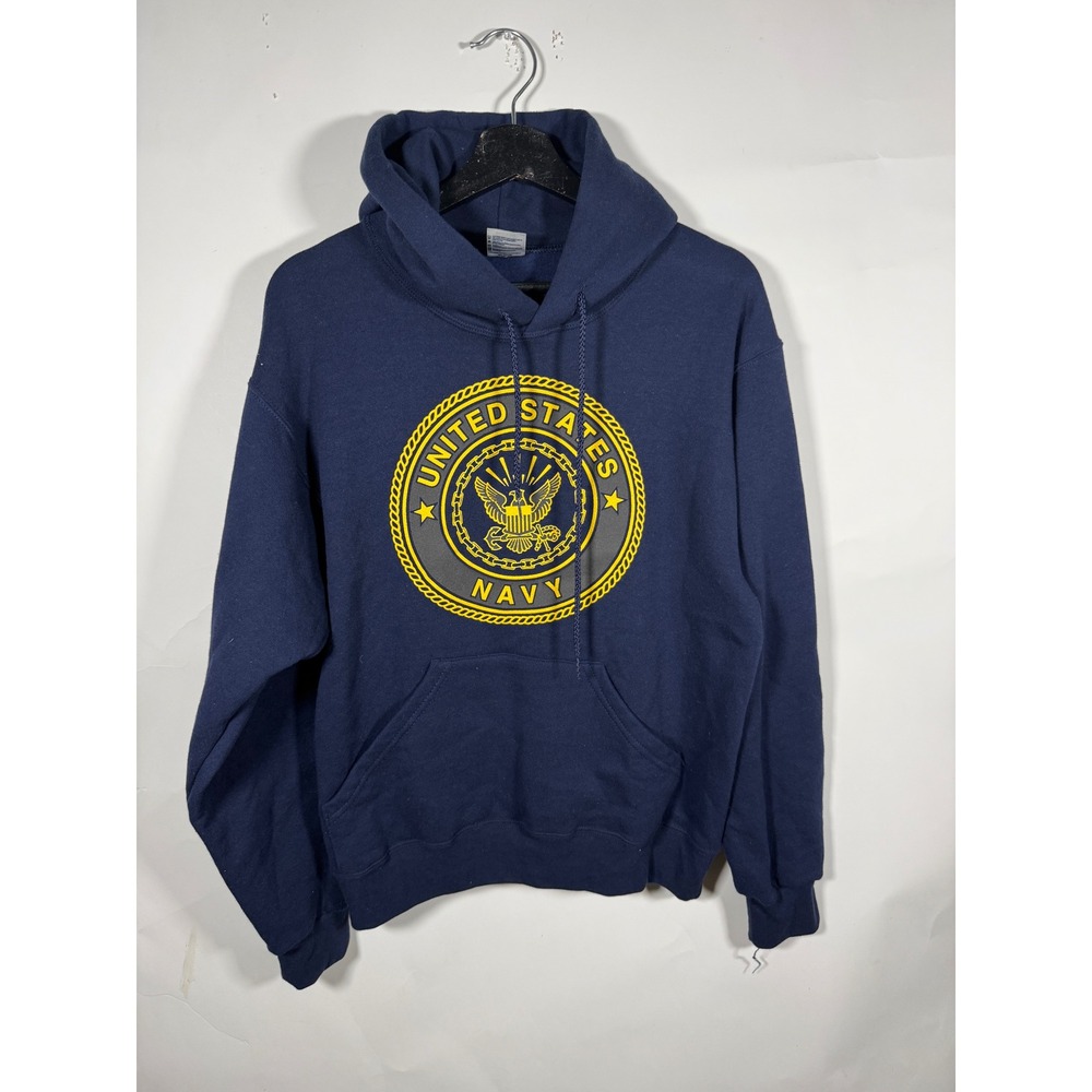 Soffe US Navy Hoodie Mens Small Blue Yellow Seal Graphic Sweatshirt Made in USA
